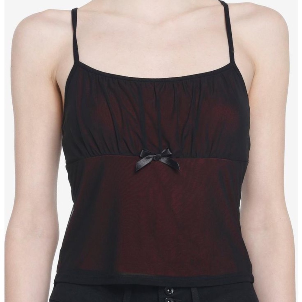Hot Topic / Social Collision: Red & Black Mesh Cami Crop Top